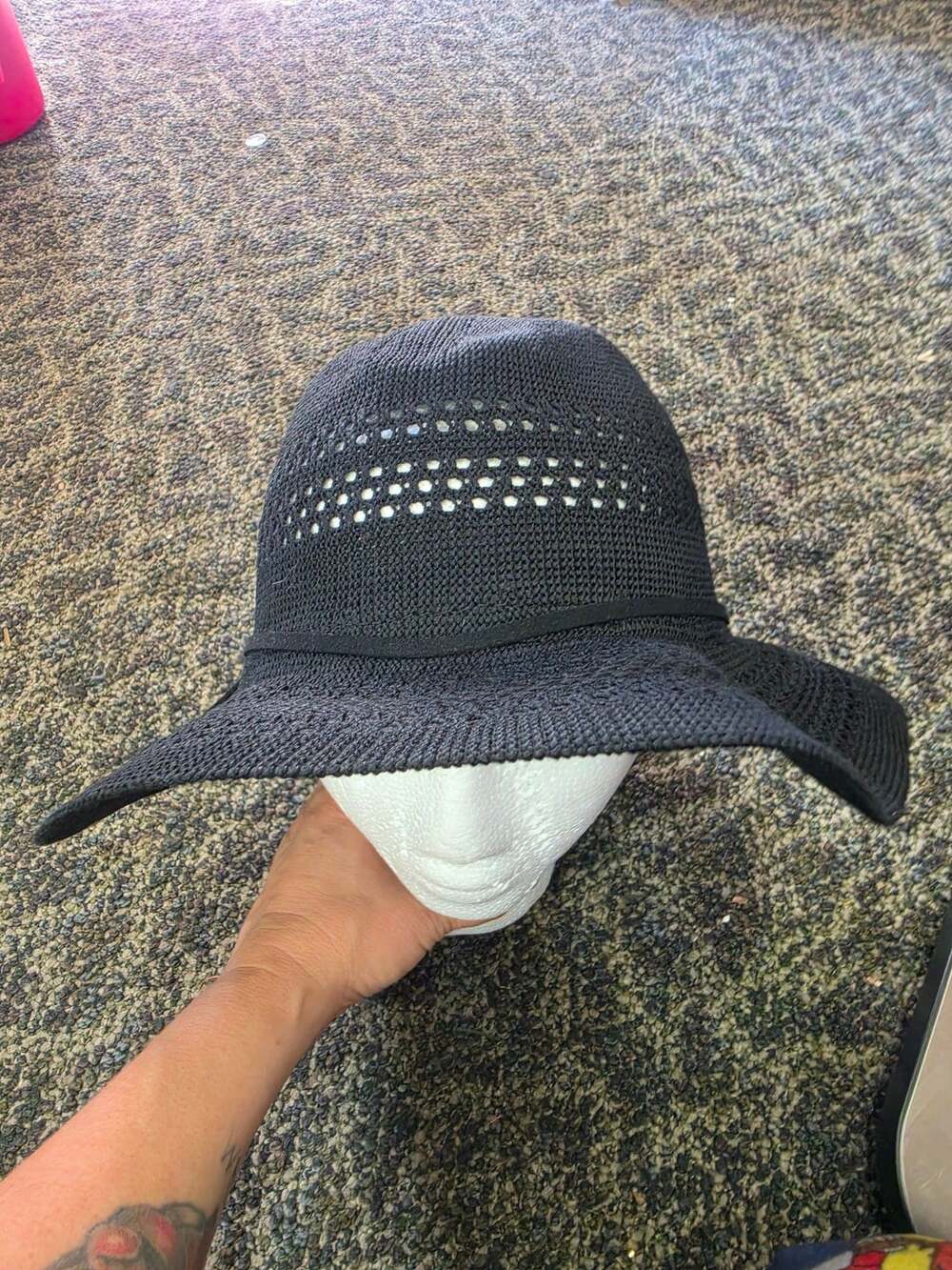 Time and Tru Black Knit Panama Hat One Size